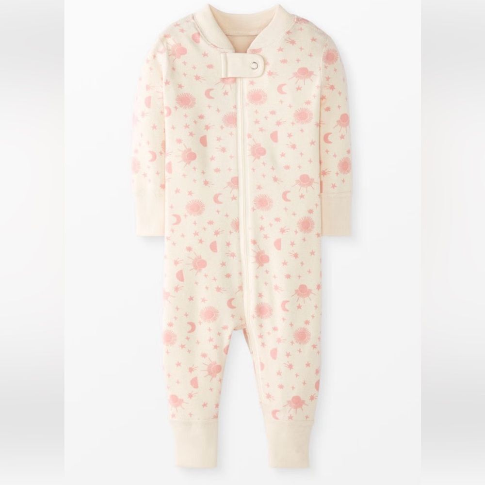 Hanna Andersson cream and pink celestial zipper cotton one piece size 0-3 months